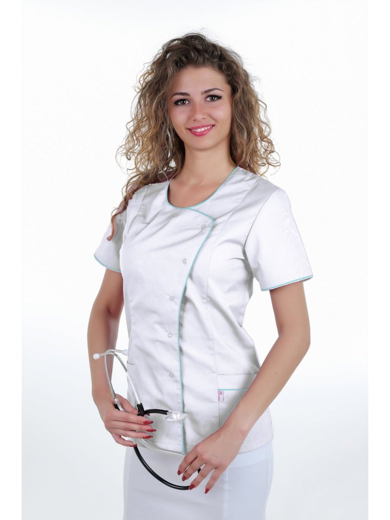 Bluza medyczna ELIZABETH Biała/Jasny turkus